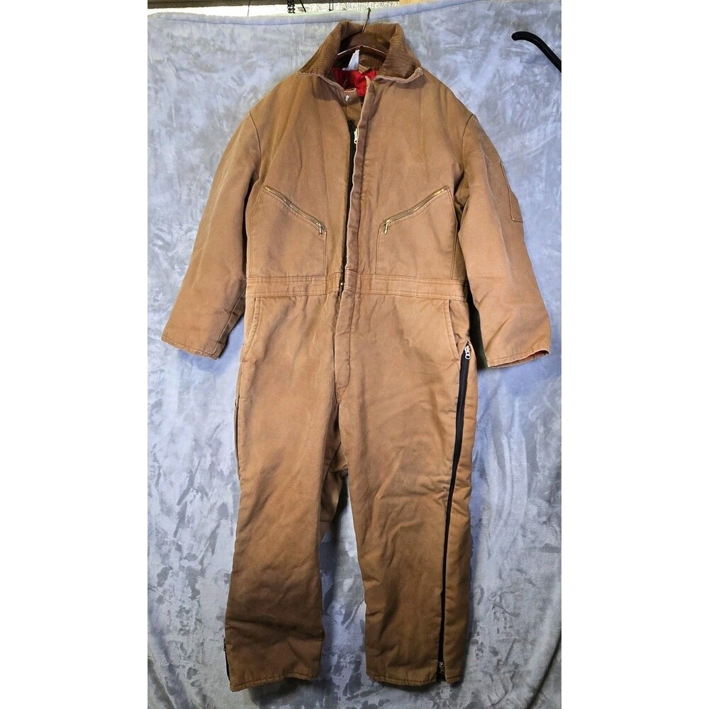 Walls Blizzard Pruf Coveralls Brown Large 42-44 Short Quilted Insulated Pockets